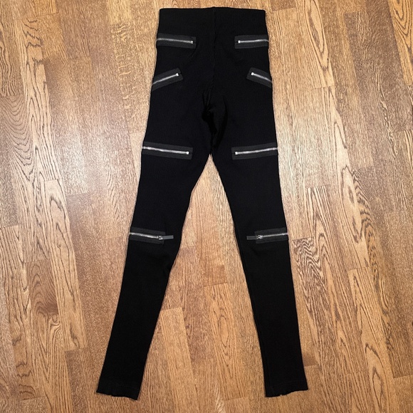NWT Christopher Kane Moto Ribbed Zipper Black Leggings Womens US 2 - Picture 2 of 12